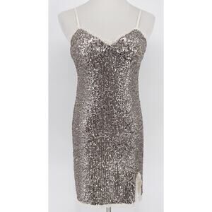 Wild Fable Mini Dress Womens M Silver Sequin With Adjustable Straps & Side Slit
